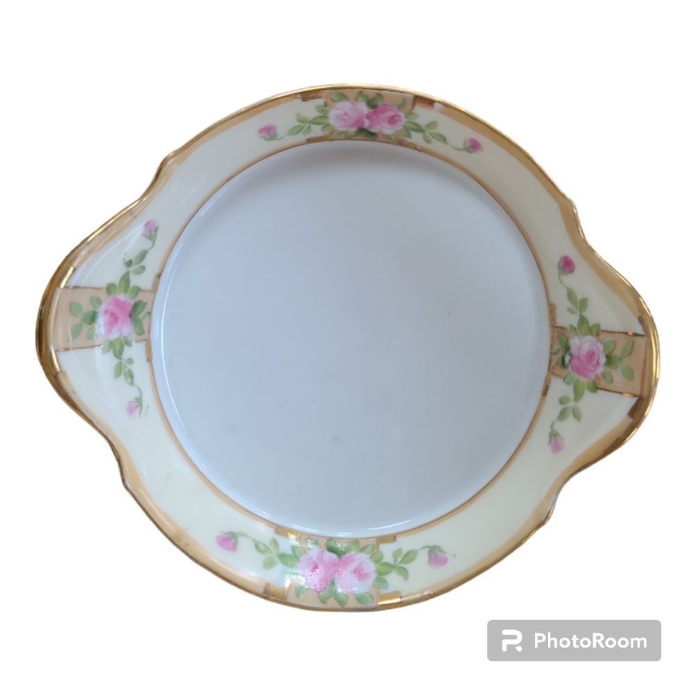Vintage Nippon Hand Painted Floral Tray 6" Handled Dish